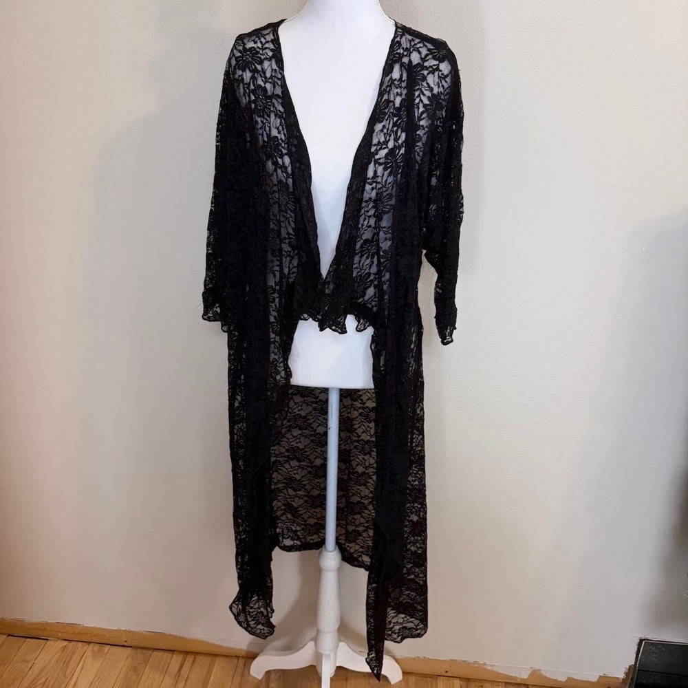 LuLaRoe Black Sheer Floral Lace Kimono Duster Womens M Witchy Whimsigoth
